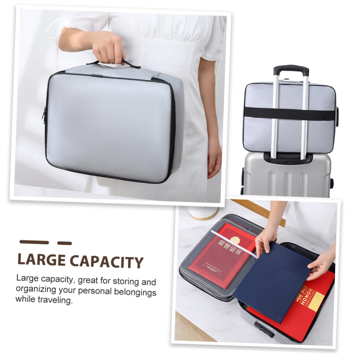 Borsa Documenti a 3 Strati in Fiberglass Fabric con Lucchetto | Capacità Ampia, Portatile per Viaggio e Uso Quotidiano, per Organizzare File e Documenti