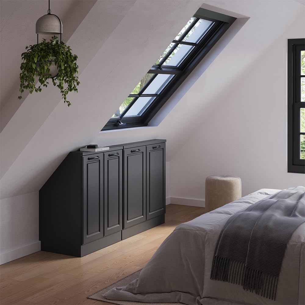 Vicco Ensembles de Meuble de Rangement sous Pente Rion, Anthracite Campagne/Anthracite, L140 x P46 cm Lot de 2, Gain de Place pour Les pièces mansardées