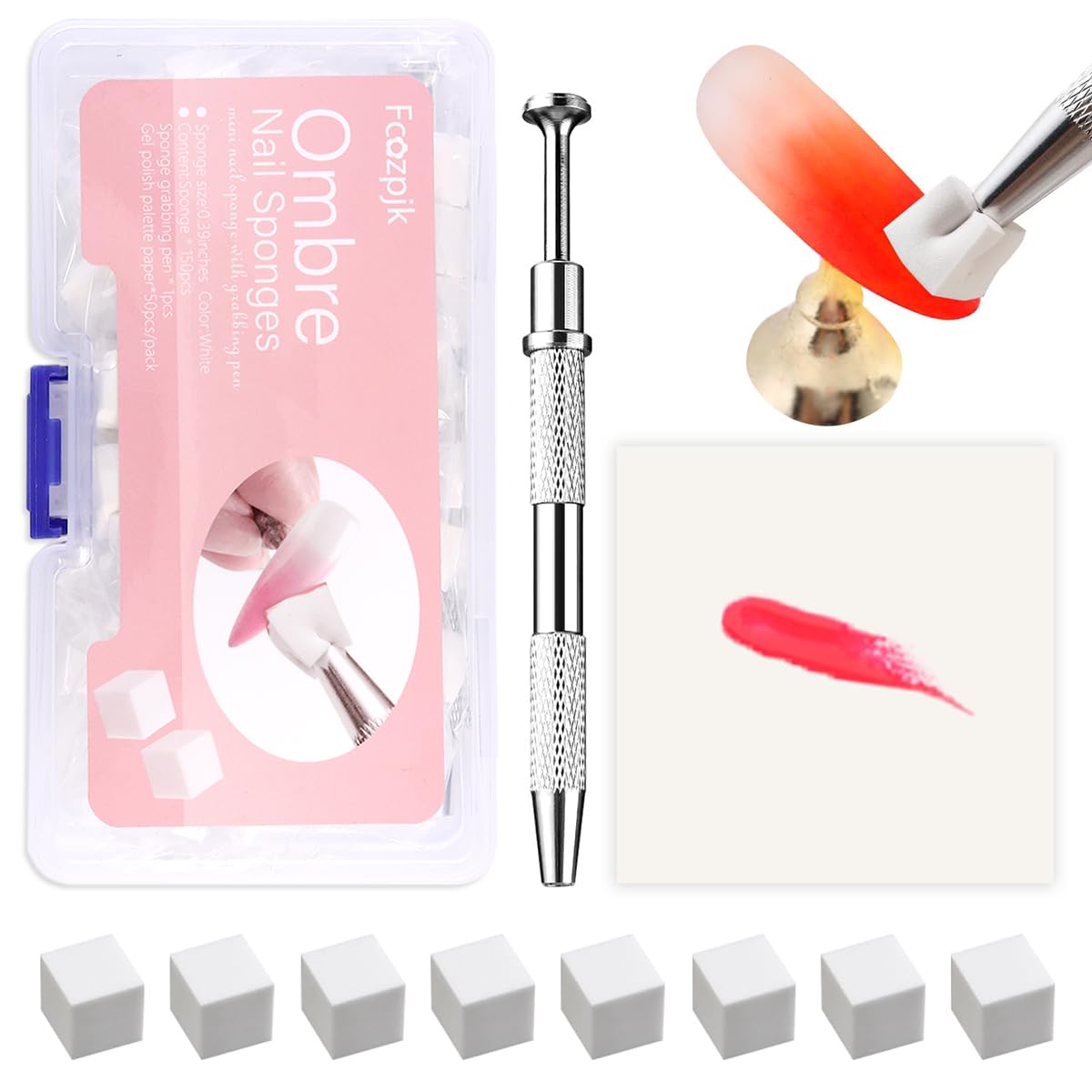 150 spugne morbide per unghie per mini spugne Ombre Nail Art con penna a sfera, pennello sfumato Aura Nail per spugna per smalto gel con 50 pezzi di carta per palette di smalto