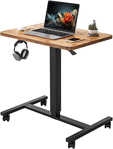 YIHAYO Escritorio móvil de pie, 24 x 16 pulgadas, pequeño escritorio de pie con ruedas, escritorio portátil neumático para computadora portátil con