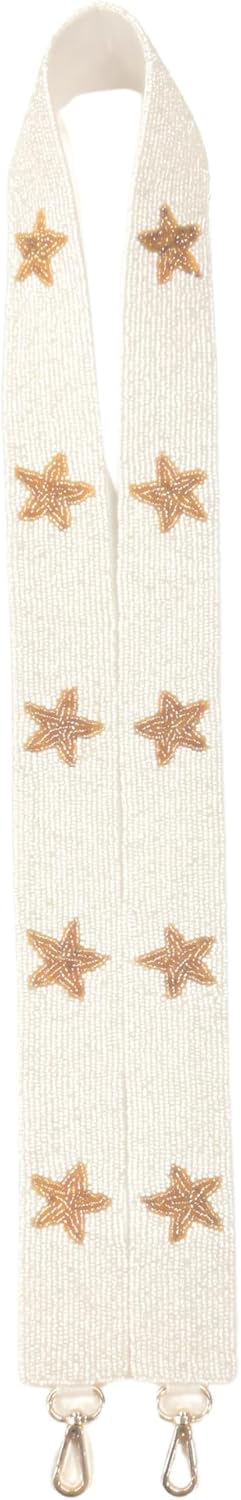 Lashicorn Beaded Purse Strap White with Gold Stars Girls Nashville Bride Concert for Game Day Clear Stadium Bag 49” Long 1.75” Wide