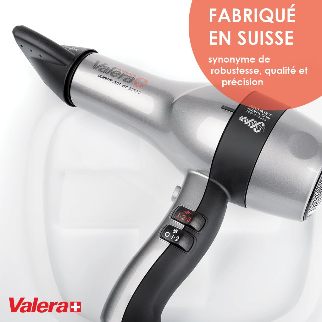 Valera Power Ultimate Pro – Sèche-Cheveux Professionnel 2400W, Moteur AC Longue Durée, Ionique, Fabriqué en Suisse – Résultats Brillants & Rapides, Cordon Rotatif 3m