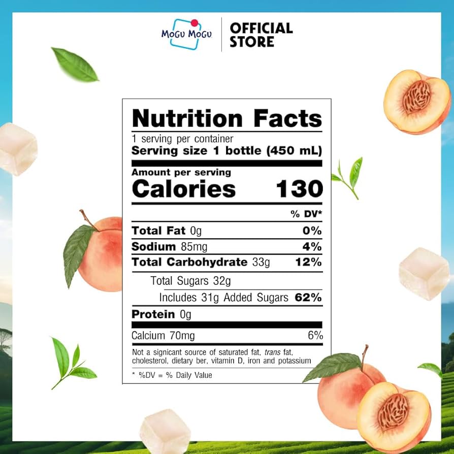 Amazon.com : Mogu Mogu Peach Iced Tea with Nata de Coco (Coconut