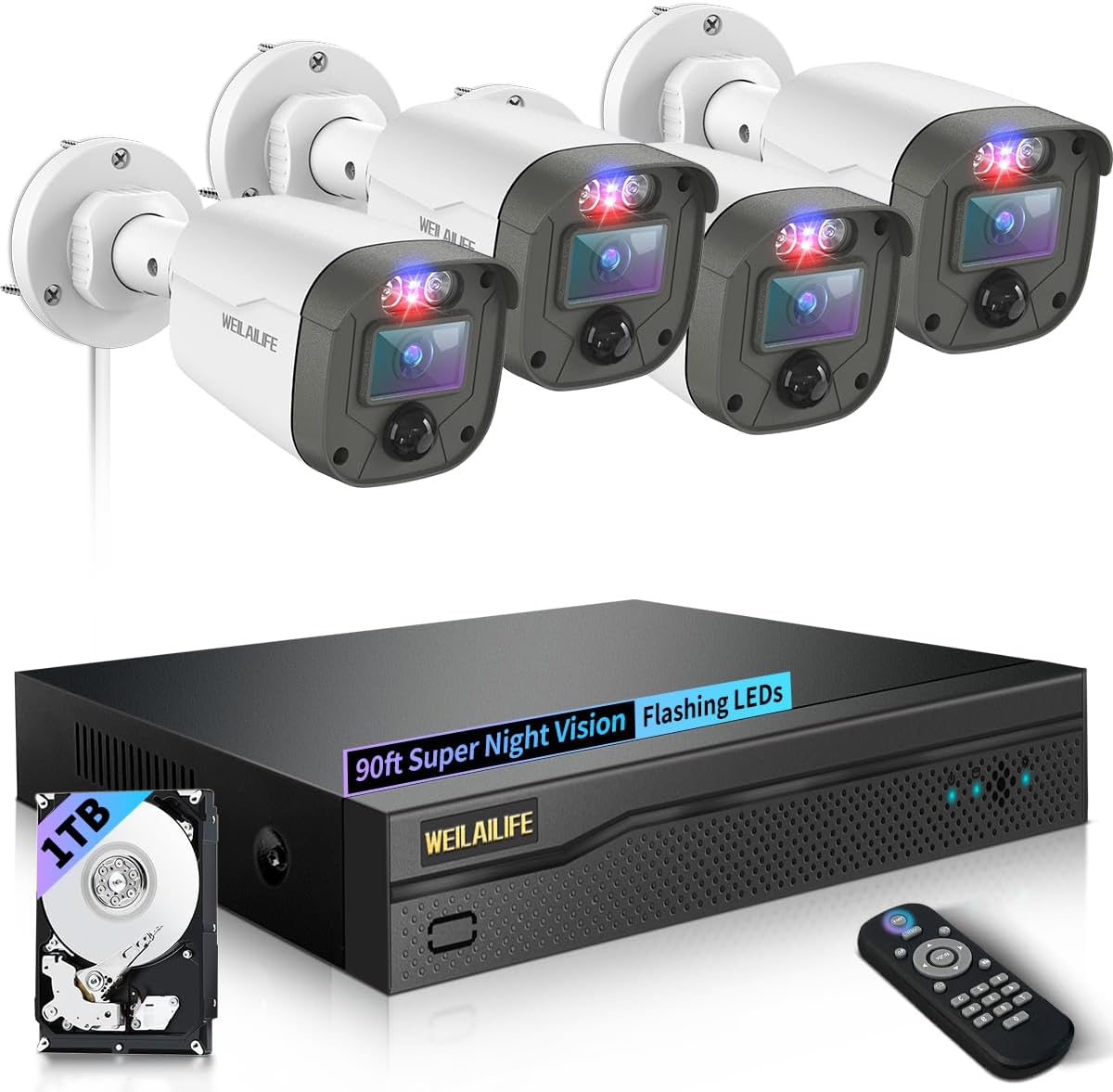 【90ft Super Night Vision】 3K Outdoor Wired Security Camera System, Home Video Surveillance Systems, CCTV Surveillance DVR Kits