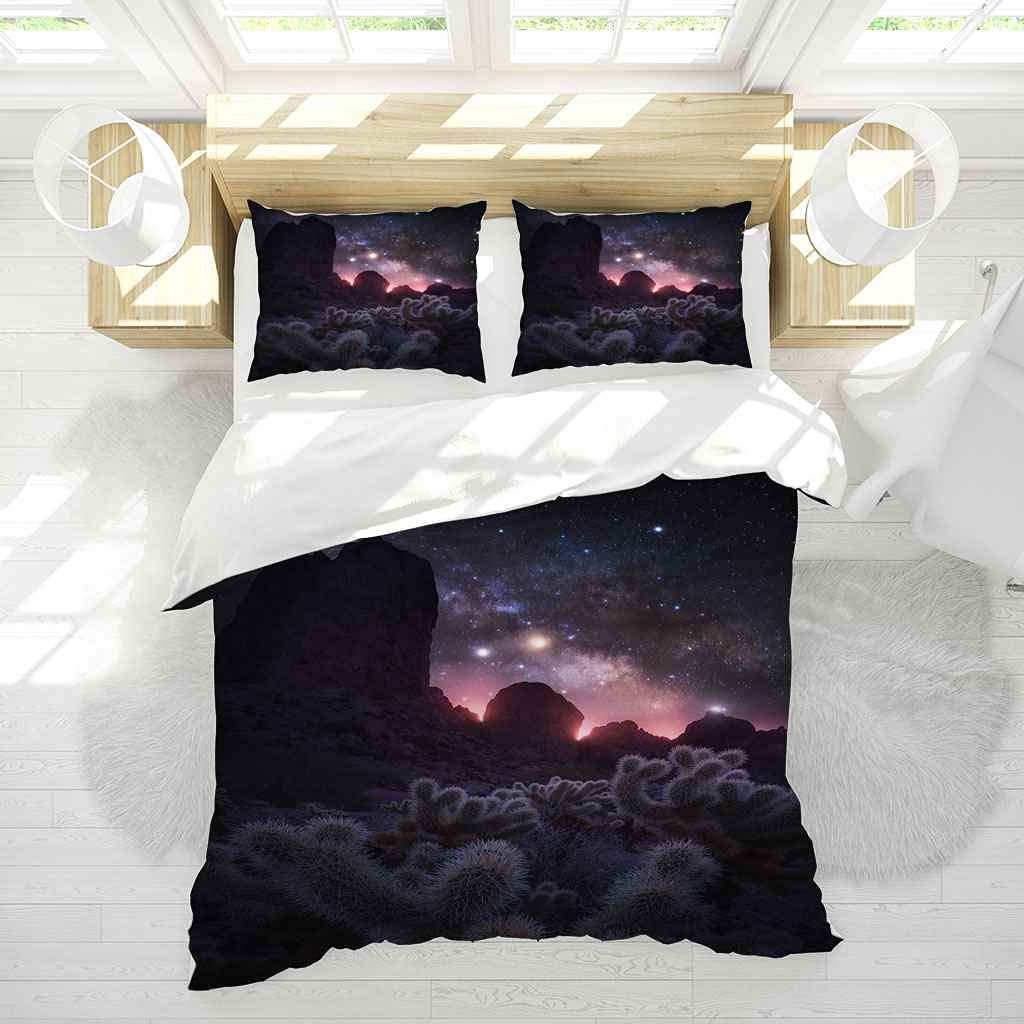 King Size 3-częściowy zestaw poszewek na kołdrę 3D czarne gwiaździste niebo roślina nadruk podwójna pościel kołdra poszewka na kołdrę z zamkiem błyskawicznym dla chłopców dziewcząt ultramiękka mikrofibra Aldult pościel 230 x 220 cm