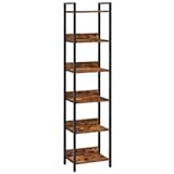 Bookshelf, 6-Tier Bookcase, Standing Book Shelf for Small Space, Storage Shelf Organizer, for Living Room, Bedroom, Study, Balcony, Rustic Brown and Black BKHR6601