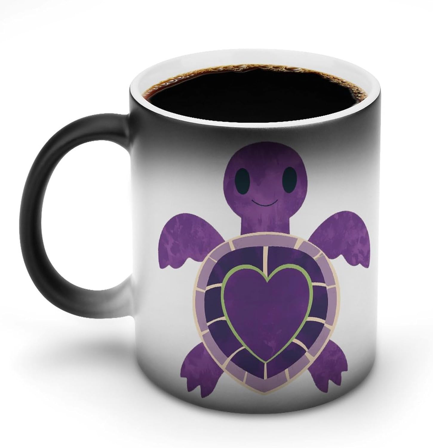 Purple Heart Turtles Color Changing Mug Heated Ceramic Cup Heat Sensitive Coffee Mug Fun Gift