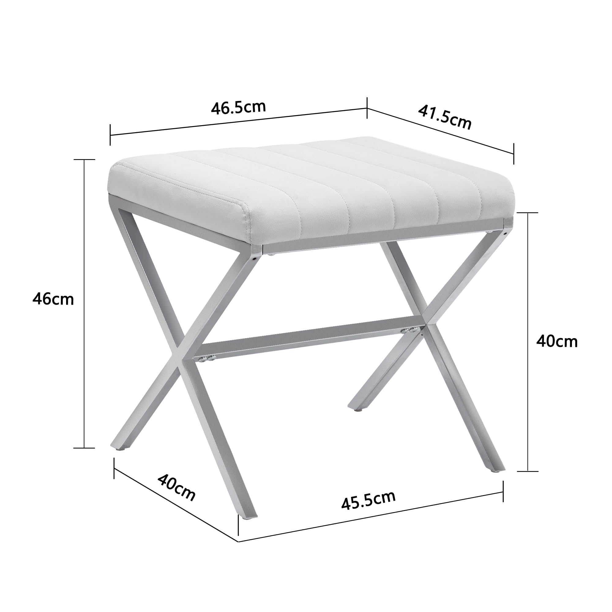 DUHOME Tabouret de Maquillage Rembourré Pouf Coiffeuse Moderne Ottoman X Leg Sièges Piano Pieds en Métal pour Chambre Salon Toilette, Blanc
