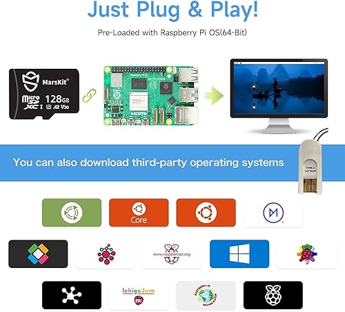 Miniatura 3 de MarsKit Raspberry Pi 4b Starter Kit-128GB Edition/Raspberry Pi 4 (8GB RAM) /Raspberry Pi OS preinstalado