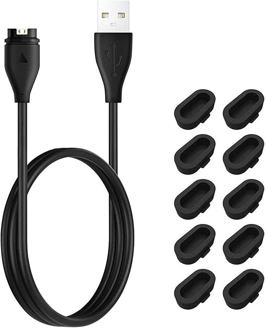 CAVN Charger Compatible with Garmin Fenix 7 7S 7X 6 6S 6X Pro 5 5S 5X Plus, Epix 2,Vivoactive 3 4 4S, Forerunner 945 45 45S 245,Approach S10 S40 S60 S62 Vivosport Charger Cable +10pcs Dust Plugs