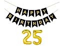 Flyloons 25th Black Colour Happy Birthday Banner Decoration Kit for 25 year Old Boys Girls Baby | with Number Twenty-five | 13 Pcs Reusable Cardstock Happy Birthday Paper Banner gallery image