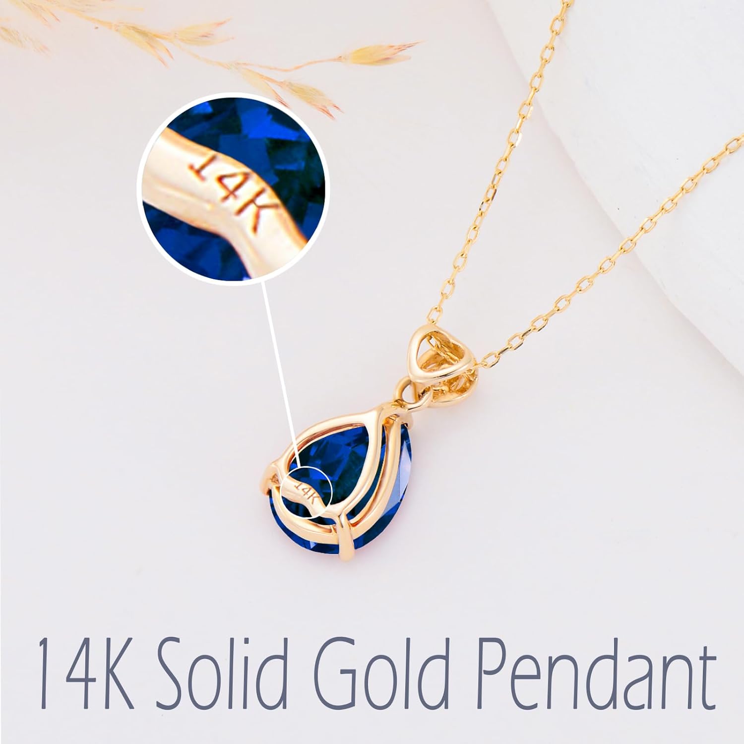 14k Gold Pear Gemstone Birthstone Necklace with Real Diamond(I2-I3 Clarity),2 Carat Teardrop Created Birthstone Anniversary Birthday Mother's Day Necklaces for Women Mom Her - Image 3