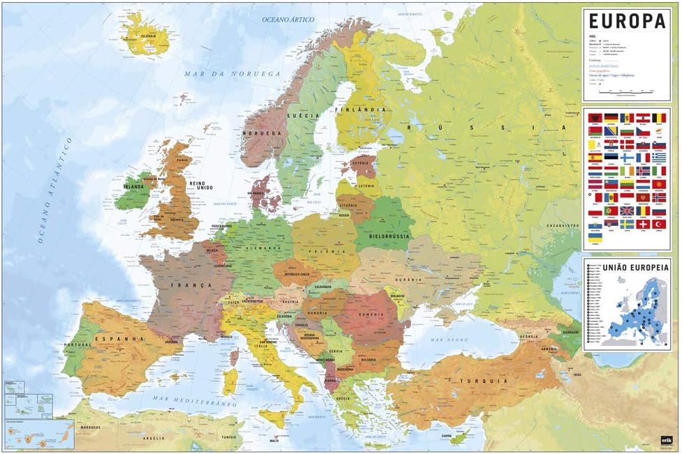 Mappa Europa XXL Close Up - 135x100cm, Con Bandiere, Dettagliata, Per Decorazione E Studio - Foto 5