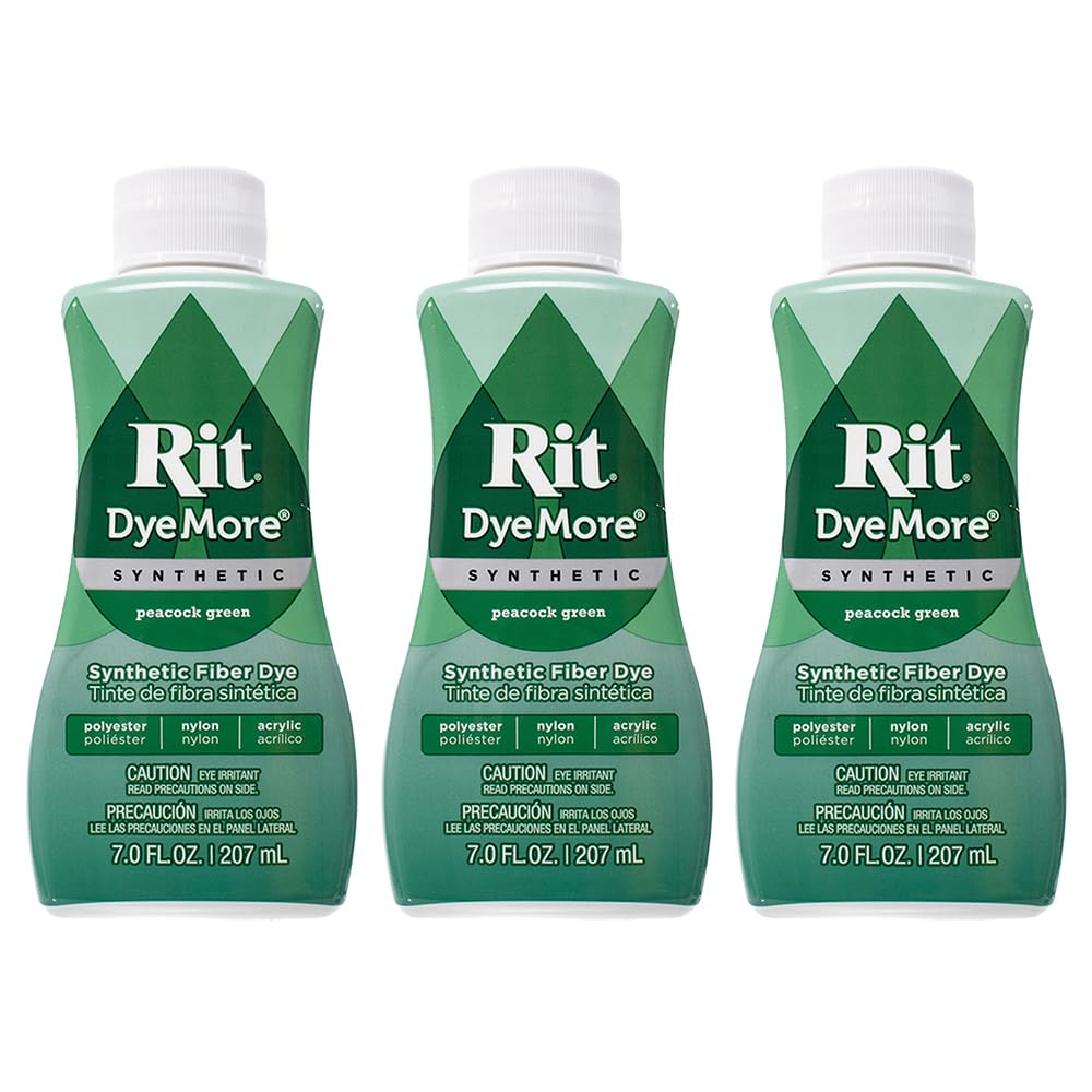 Rit DyeMore 7 Oz. Synthetic Liquid Fiber Dye for Clothing, Décor, and Crafts – Peacock Green (3 Pack)