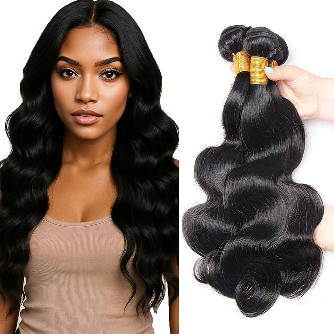Echthaar Tressen Body Wave Bundles Human Hair Unprocessed Remy Extensions Menschliche Haar Double Weft Natürliche Schwarze Farbe 3 Bundles Per Pack Total 150g 30 32 34 Inch