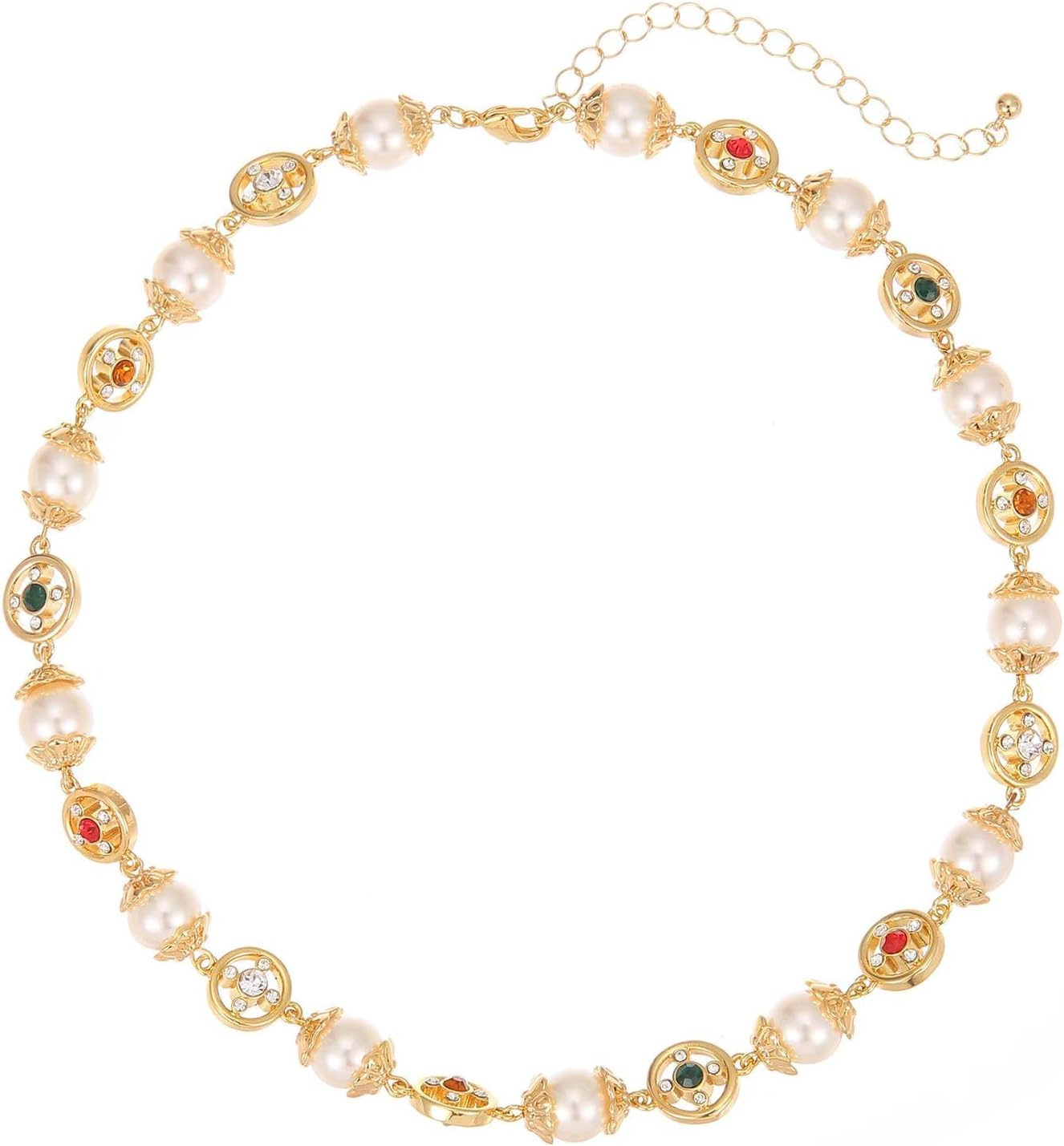 Gold-tone Plated Faux Pearl Necklaces for Women Dainty Choker Crystal-Encrusted Palace Style Statement Bride Wedding Jewelry Gifts for Women Men
