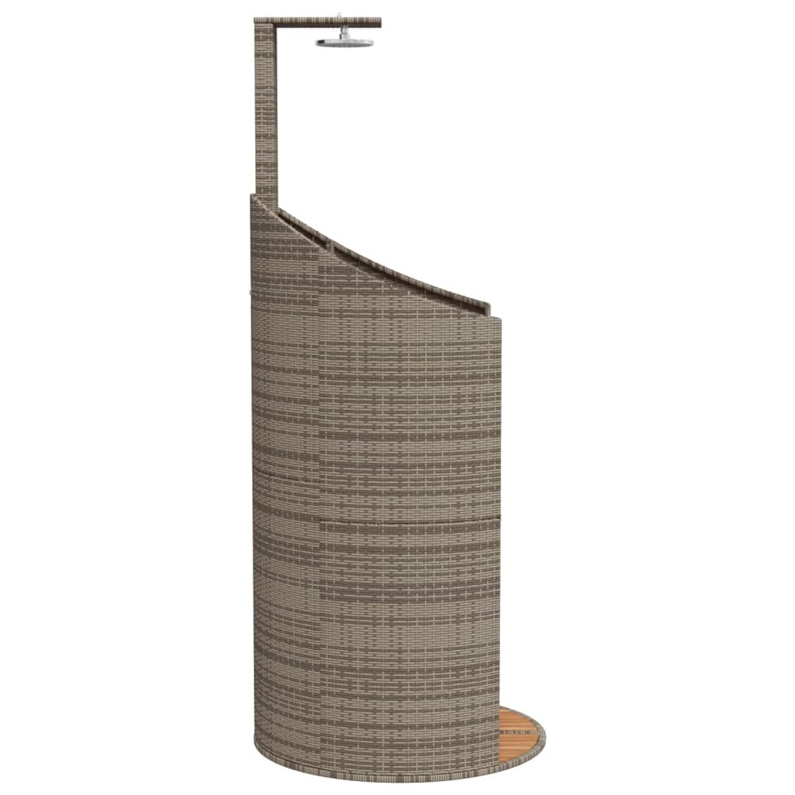 Gecheer Ducha Exterior de Ratán PE, 100x100x241.5 cm, Base de Madera de Acacia, Ducha de Piscina Independiente con Rociador Superior y Mango Giratorio, Conexión para Manguera, Gris - Resistente a la I