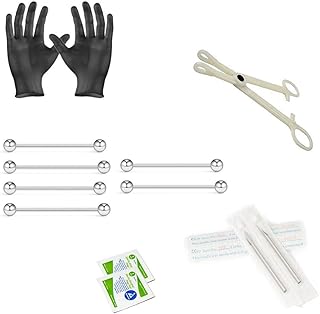 Luxe Modz Unisex Body Piercing Kit, Industrial Barbell, Gauge Jewelry, Catheter Hollow Needles, Hypoallergenic Supplies, 14G, Pack Of 12