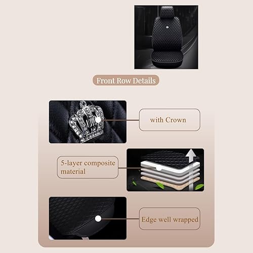 Miniatura 4 de Red Rain Funda universal para asiento delantero y trasero de automóvil, de cuero, con corona, cobertura completa, 5 plazas (AA-negro)