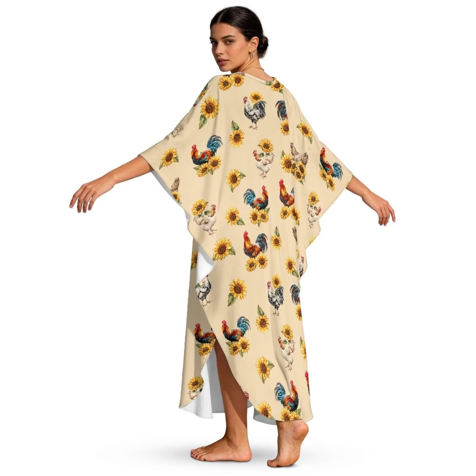 Xoenoiee Vestido caftán para mujer, talla grande, para playa, cuello en V, manga murciélago, traje de baño, vestido caftán de verano