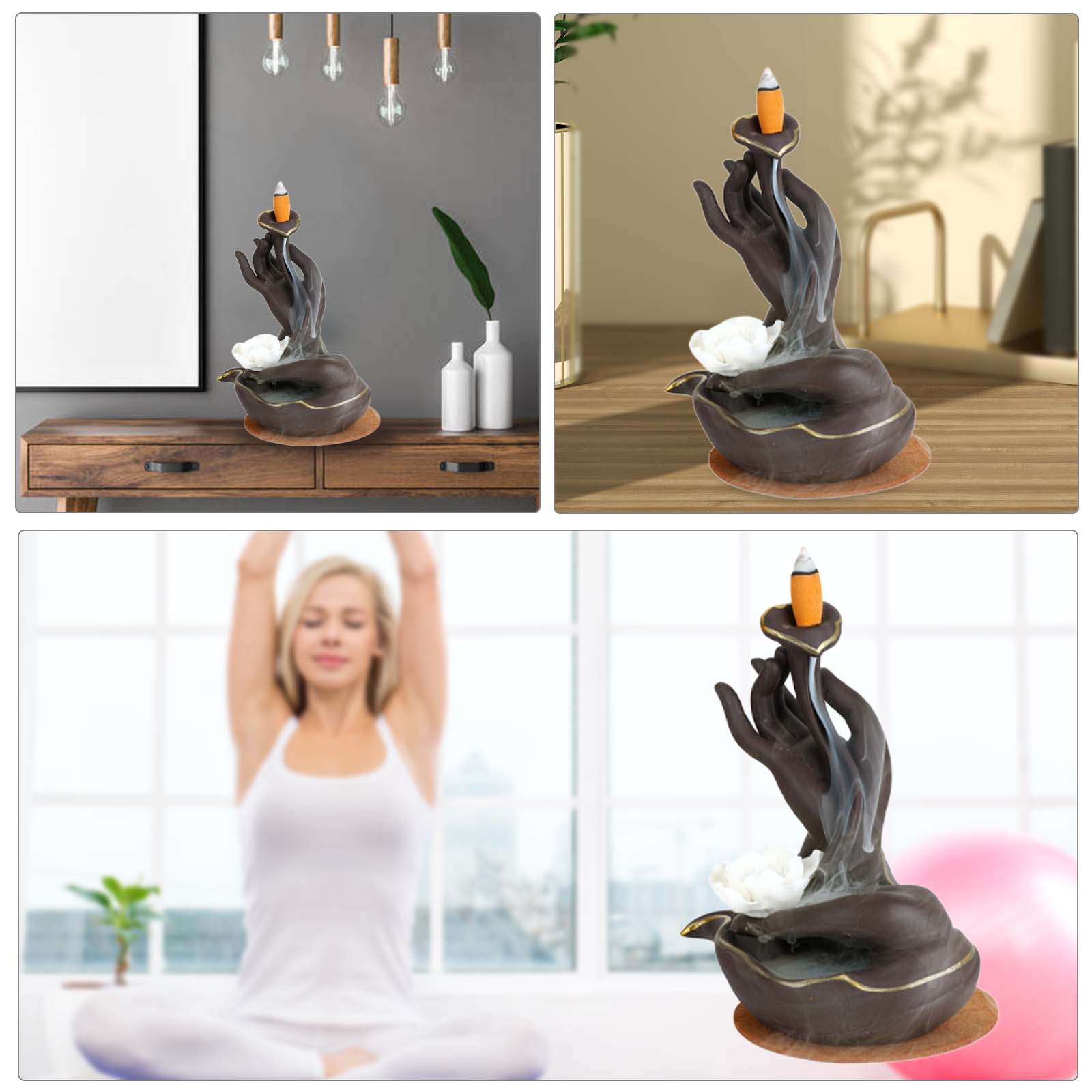 Bruciatore Incenso Ceramica A Riflusso: Cascata Di Fumo A Forma Di Cuore Di Loto, Rilassante E Decorativo - 2