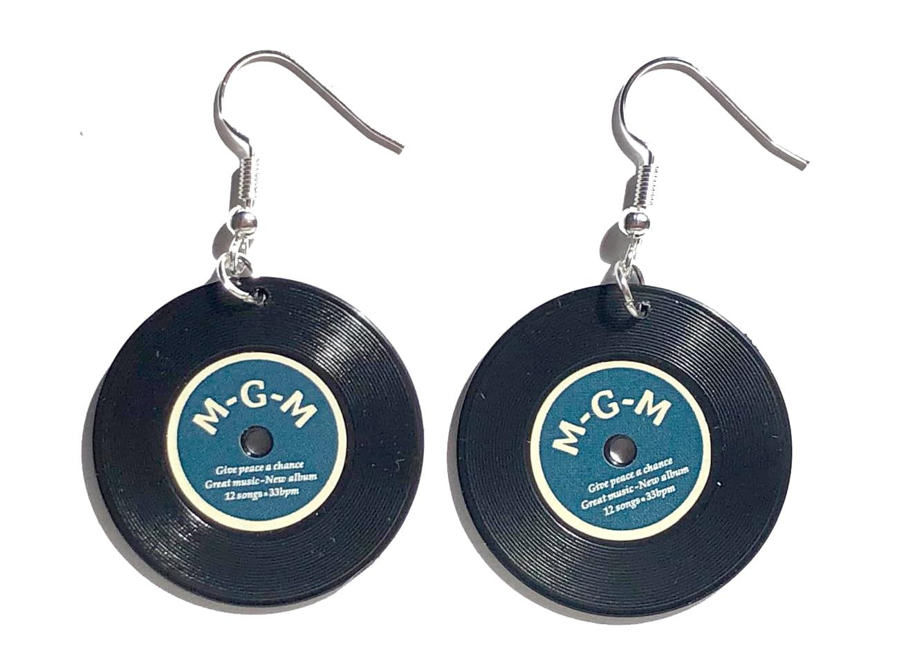 Miniblings Turntable earrings pendants turntables DJ music musician LP vinyl - handmade fashion jewellery I earrings earrings silver plated, 25mm, Cotton, Metal