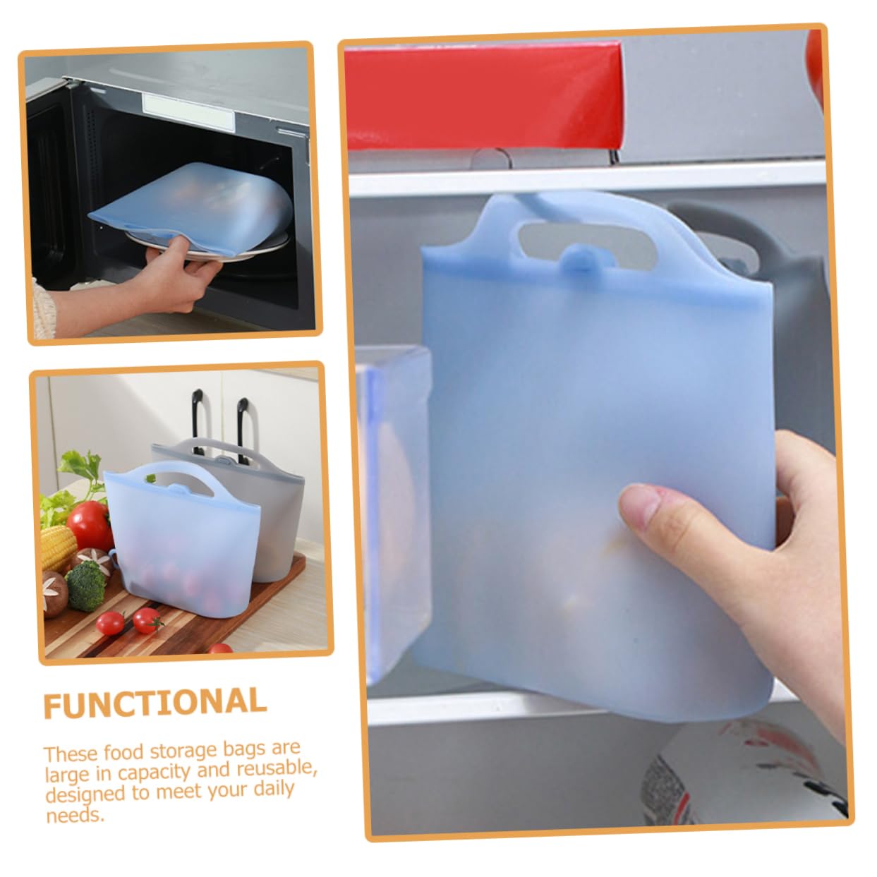 4 Bolsas De Silicona Para 1000ml Refrigerador Congelador Reutilizables Herméticas