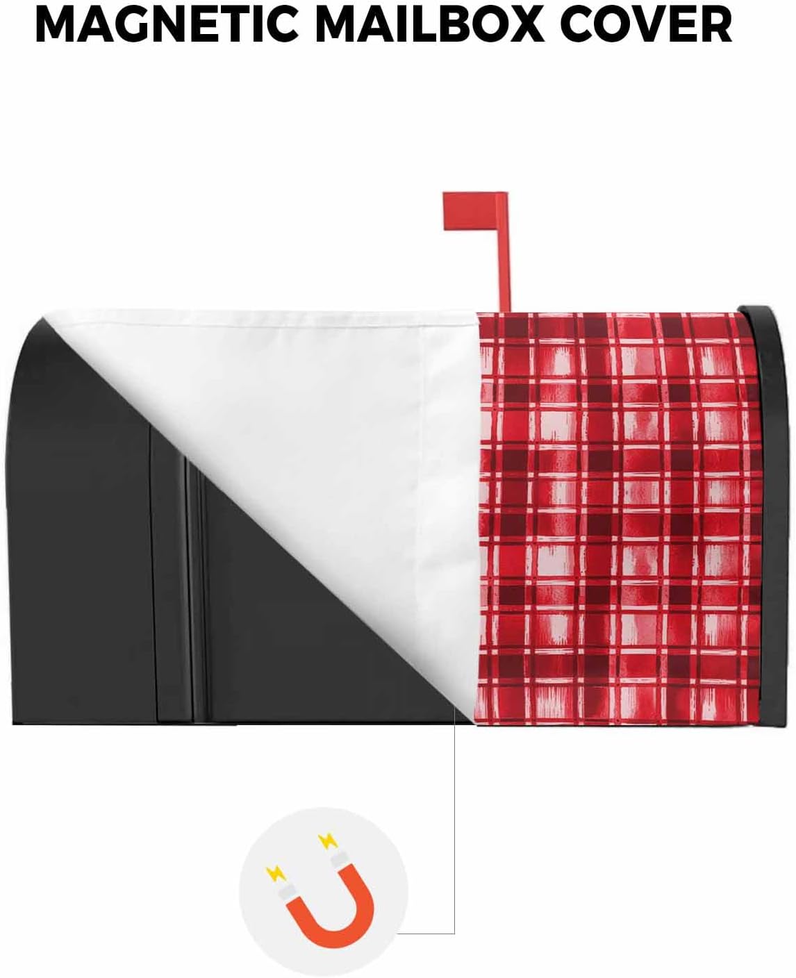 Buffalo Plaid Red Mailbox Covers Magnetic Standard Size,Decorative Post Letter Numbers Box Wrap Decoration Covers Small Accessories for Garden Yard Décor,Pastoral Country French Gradient Checkered