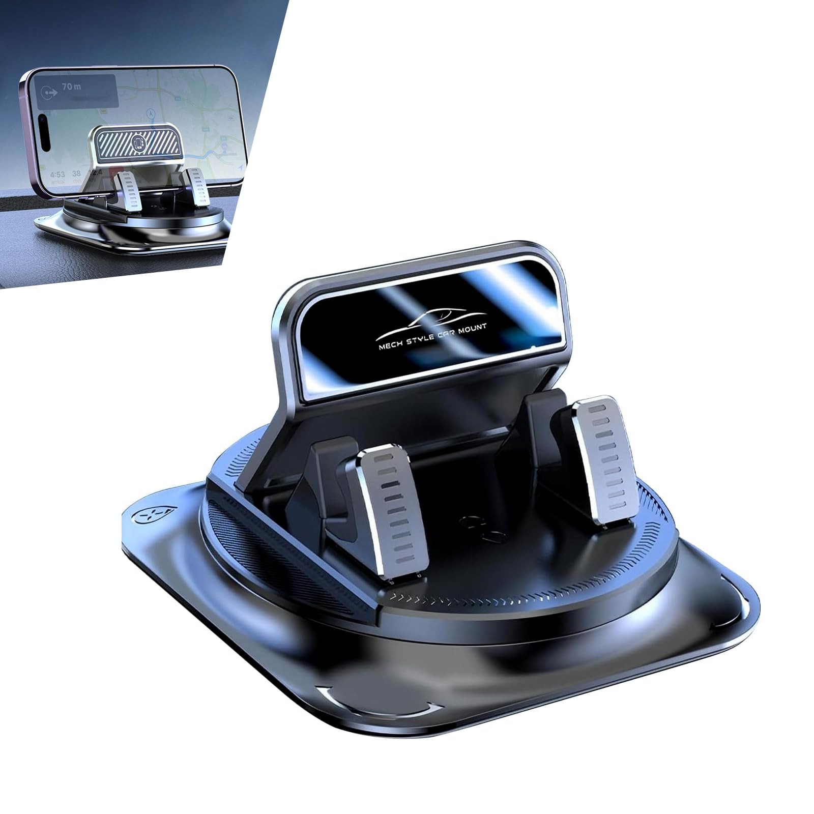 Photo 1 of Dogary Car Dashboard Phone Holder, Rotating One-Hand Operation Bracket with Anti-Slip Base, Auto-Locking Secure Navigation Stand, Waterproof Easy Clean Mount for Most Phones and Decives (Black)