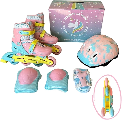 Patins Infantil 2 em 1 Inline Triline Glumi Tamanhos Ajustáveis