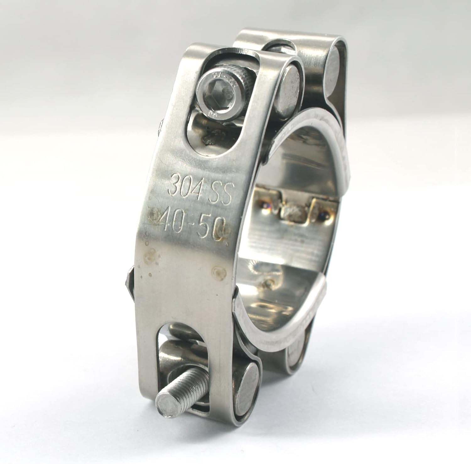 40-50mm Heavy Duty T Bolt Hose Clamp 304 Stainless Steel Double Head Double Layer Hose Pipe Clamp Tube Clamps Band Width 20mm(2 pieces With Wrench)
