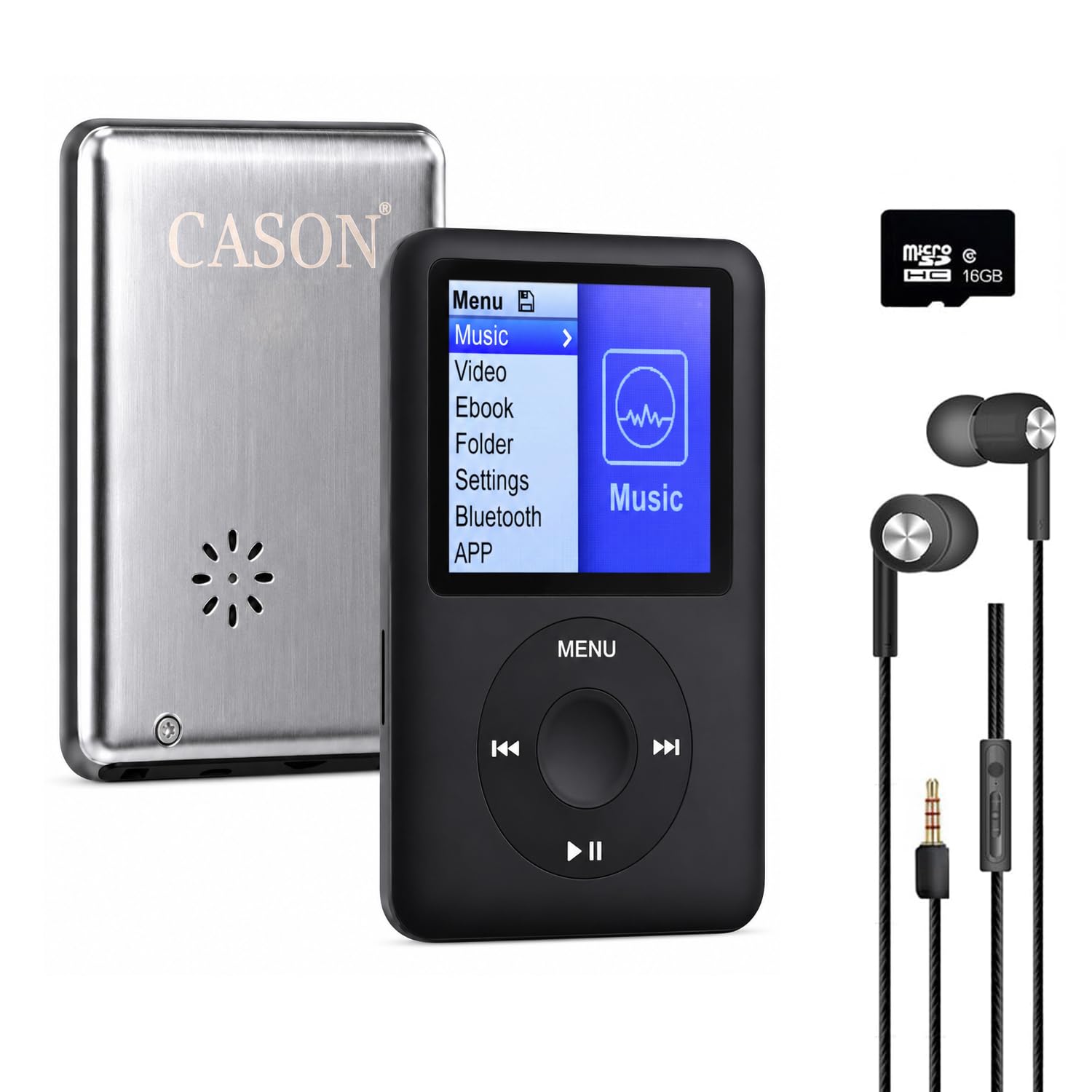 Cason 16GB Mini MP3 Music Player with Bluetooth & Voice Control Earphones, Video Playback,Pocket-Sized MP3 Player for Music,Voice Recording,FM Radio,E-Book Reader -Expanded Up to 128GB (Black)-image-17