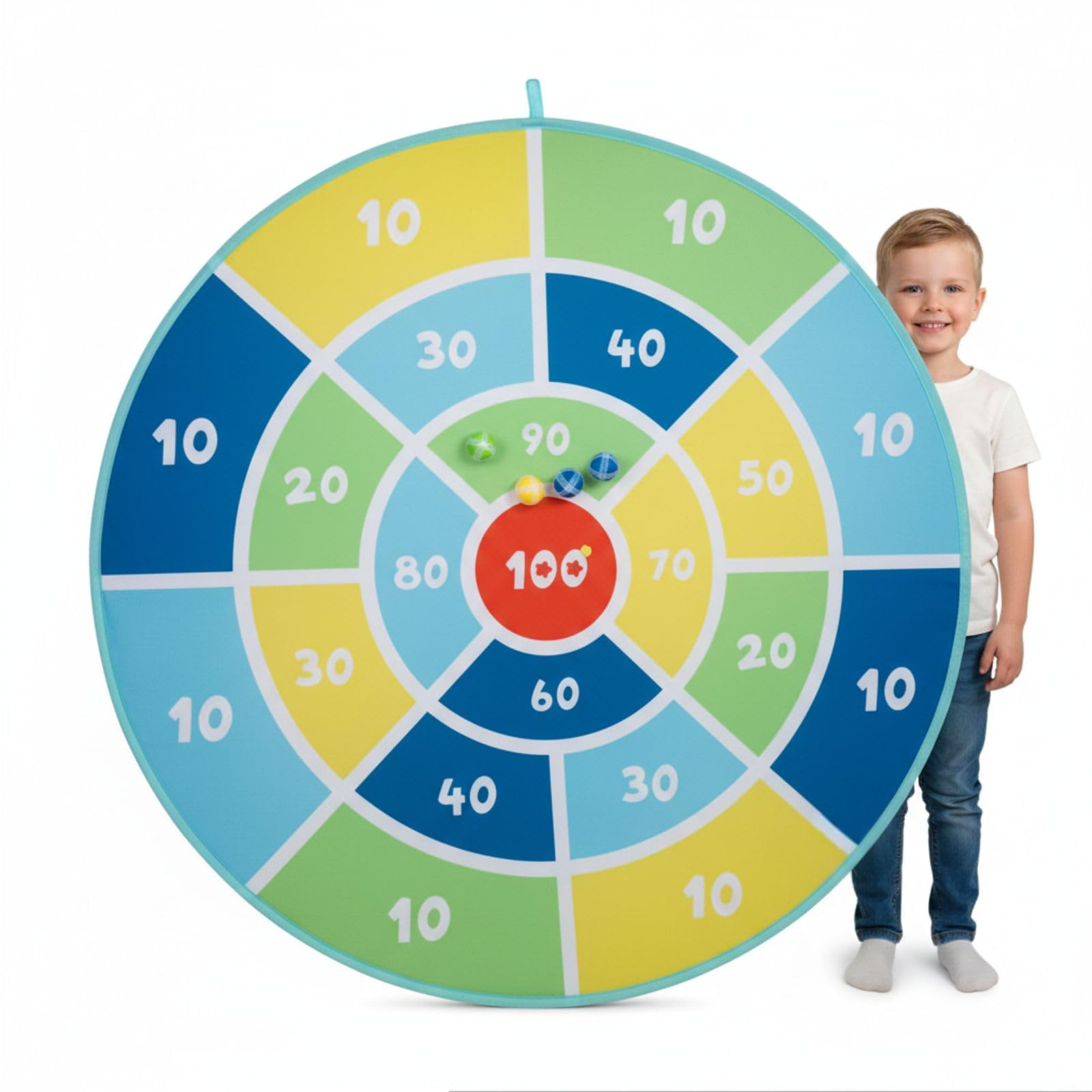 alldoro 60061 - Disco para Dardos XXL, 1 dardo desplegable, 12 Bolas de Velcro, 1 Bolsa de Transporte, Multicolor, diámetro de 142 cm, para niños a Partir de 3 años