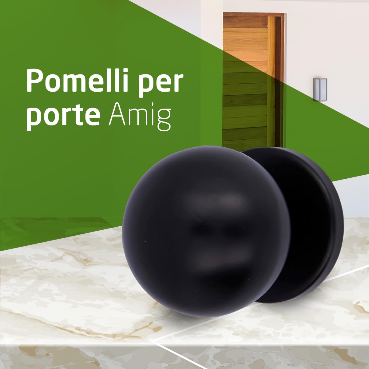 Amig - Pomello per porta | Realizzato in acciaio inossidabile | Maniglia: Ø70 mm | Nero | Resistente allo sfregamento, alla ruggine e alla corrosione