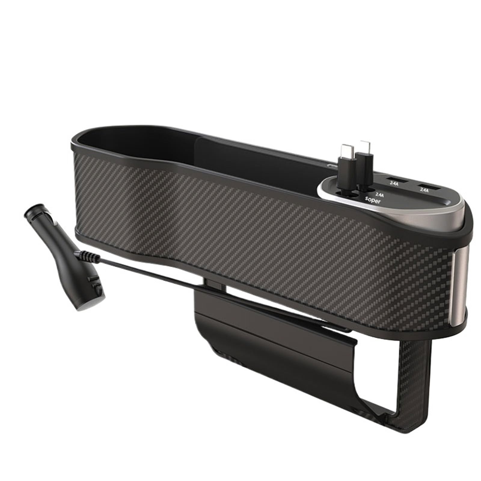 AUIOBAHN Car Armrest Cushion All In 1 Car Seat Gap Storage Box Super Fast Charge Organizer Crevice Filler(Wired charge)