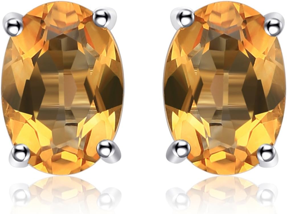 JewelryPalace Natural Garnet Peridot Amethyst Citrine Blue Topaz Birthstone Stud Earrings for Women, 14k Gold Plated 925 Sterling Silver Earrings for Women, Gemstones Jewelry Sets for Girls