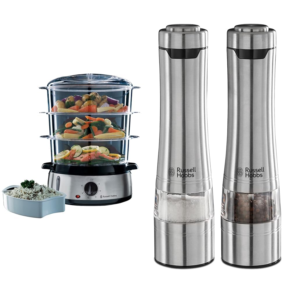 Russell Hobbs Dampfgarer 9,0l 19270-56 + elektrische Salz und Pfeffer Mühle Edelstahl 23460-56