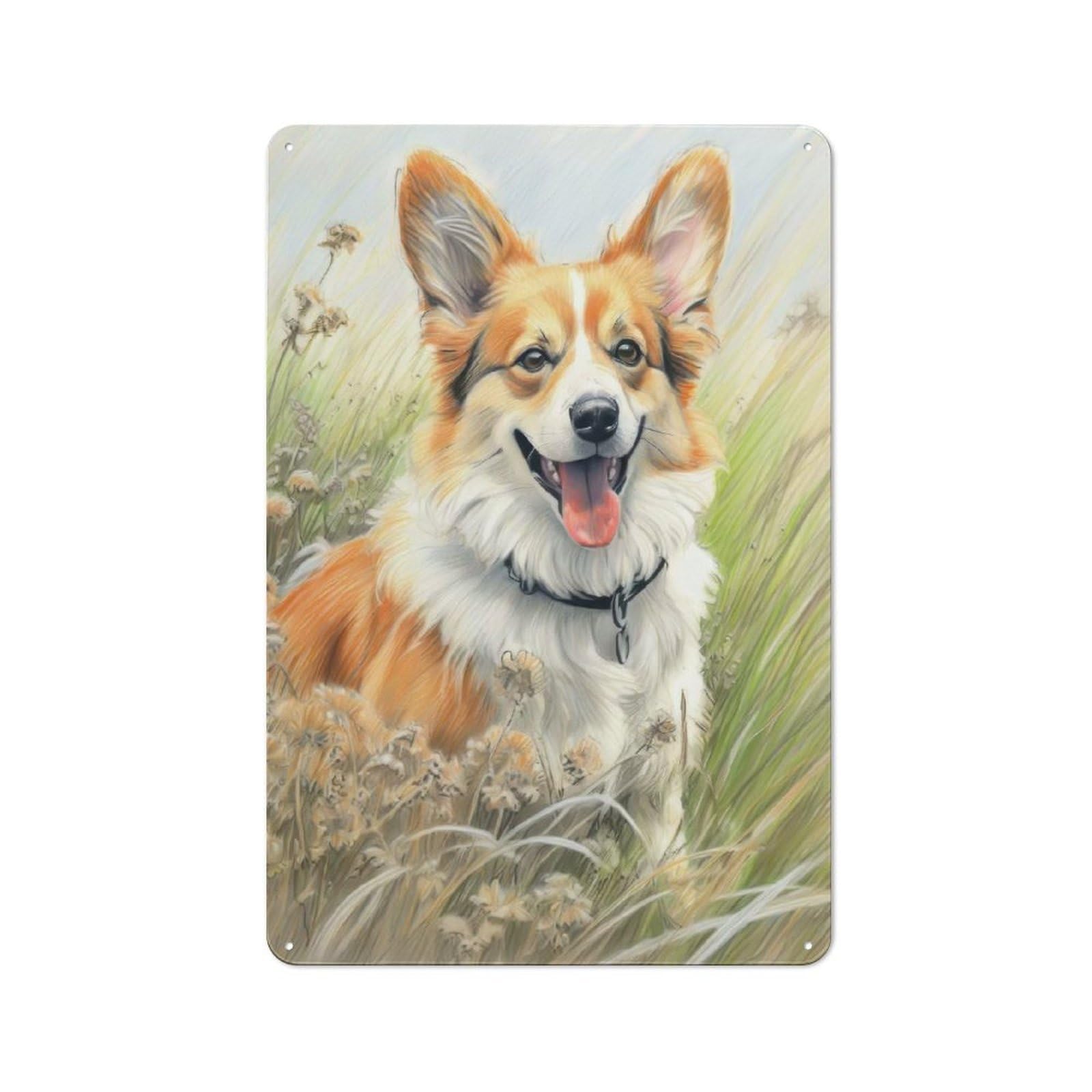 Classic Corgi Sketch Tin Sign 30x20cm, Classic Pub Decor for Cafe, Pub, Workshop Or Home Bar, Small Accent for Blank Walls