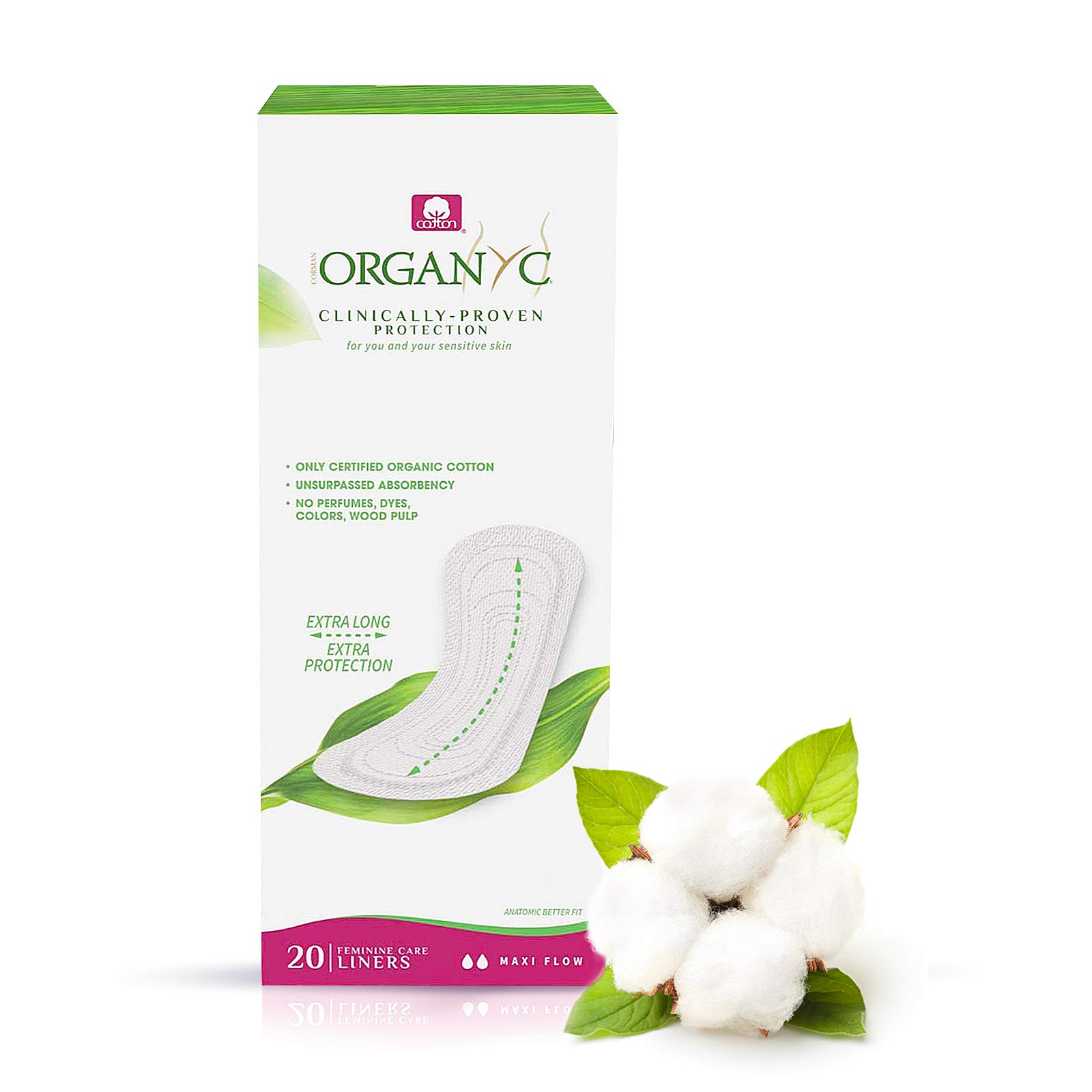 Organyc Proteggi Slip Extra lungo,cotone 100% biologico sulla tua pelle, 1 Confezione da 20 Unità