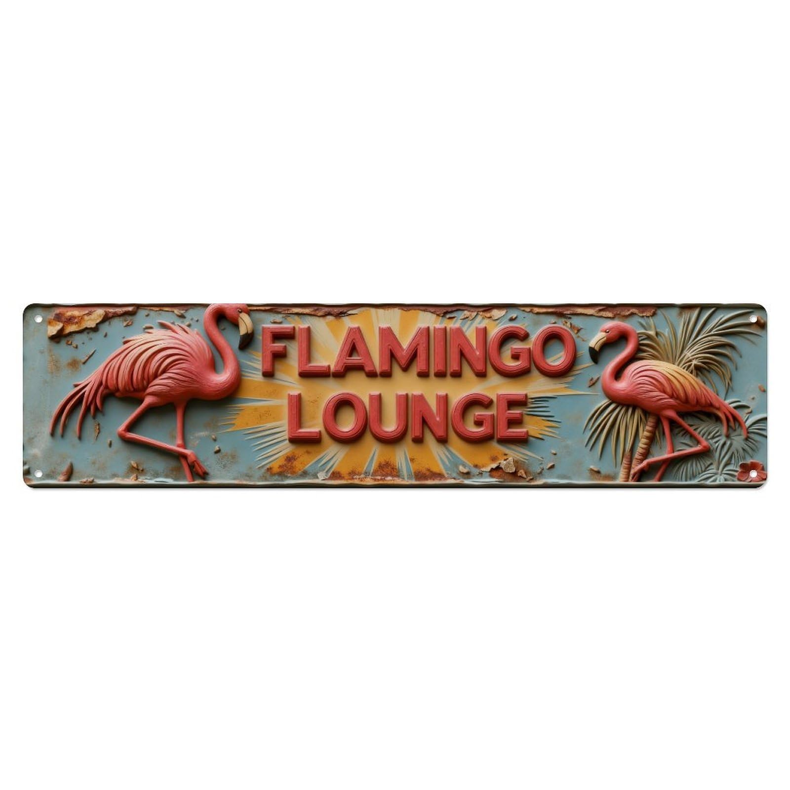 Flamingo Lounge Tropical Palm Sunburst Tin Sign Vintage Metal Sign Home Bar Garden Indoor & Outdoor Wall Decor Retro Metal Poster 4x16 Inch