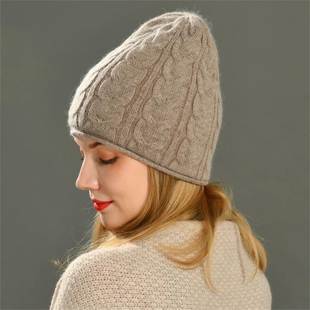 Gorros Para Mujer, Gorro De Invierno Cálido De Doble Capa, Mezcla De Lana, Gorros Tejidos, Gorro Con Patrón Torcido