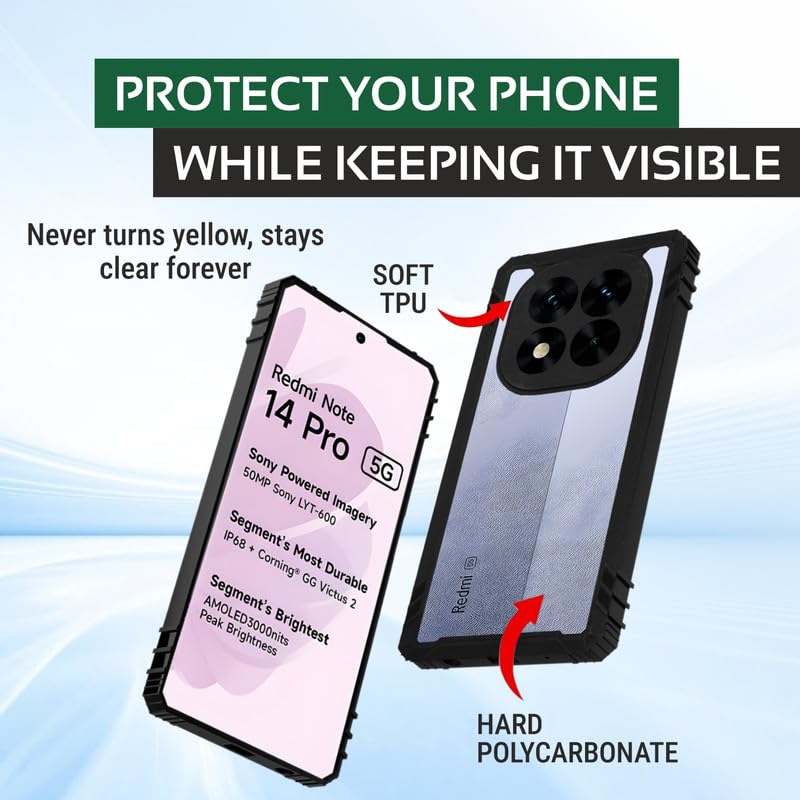Image of AIBEX Crystal Clear Back Cover Case for Poco X7 5G / Redmi Note 14 Pro 5G | Shockproof & Slim | 360 Protection | Transparent Non-Yellowing PC+TPU Bumper Case