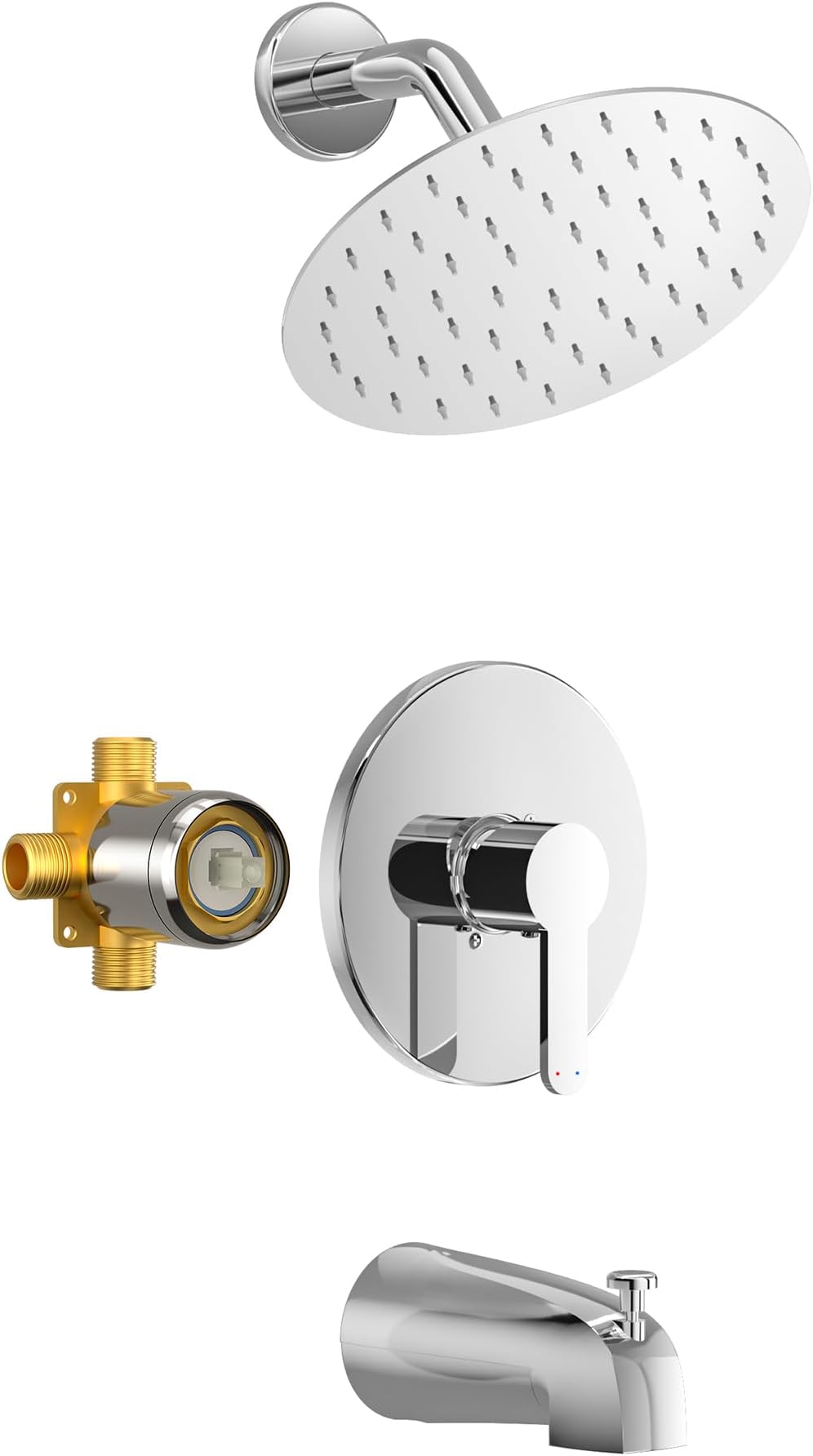 Tub Shower Faucet, Chrome Tub Shower Faucet Set with 8-Inch Rainfall Shower Head and Tub Spout, Shower Tub Faucet Set Complete (Included Shower Valve), Tub Shower Trim Kit, Polished Chrome