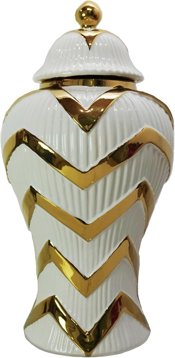 Bzgpmfud One Color Vase Desktop White Gilded Waves Ginger Jar, Contemporary Ceramic With Removable Lid Decoration For Living Room Bedroom
