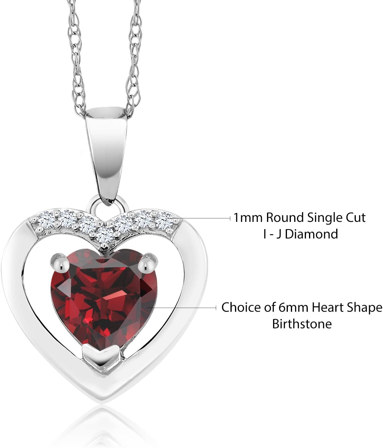 Gem Stone King Customized and Personalized Heart Shape Pendant Necklace For Women | 10K White Gold | 6MM Gemstone Birthstone and White Diamond | With 18 Inch Chain - Image 2