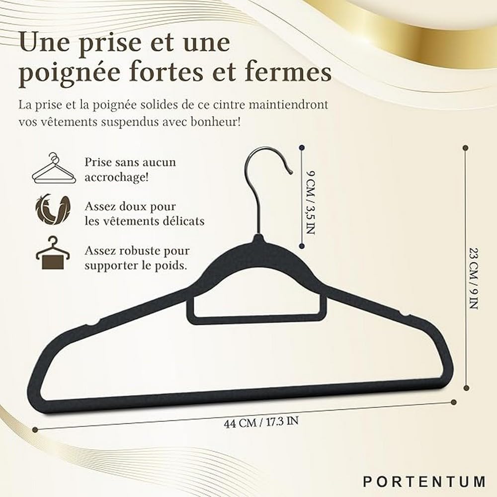 50 Cintres Métal Avec Revêtement Caoutchouc Antidérapants - Noirs Gain De Place