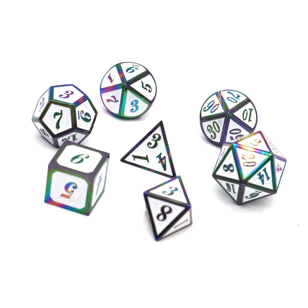 DollaTek Set De 7 Dados Metálicos Poliédricos – Aleación De Zinc, Con Bolsa De Almacenamiento, Para D&D Y Juegos De Rol (Cobre/Rojo/Púrpura)