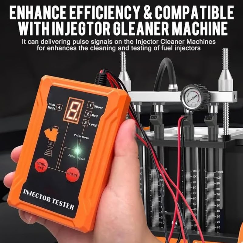 Professional 4-Mode Fuel Injector Tester & Cleaner – Pulse Modes, 12V Power, LED Display, DIY Fuel Injector Cleaner Tool, 8 Pulse Modes, with Test Lead, Short Circuit Protection