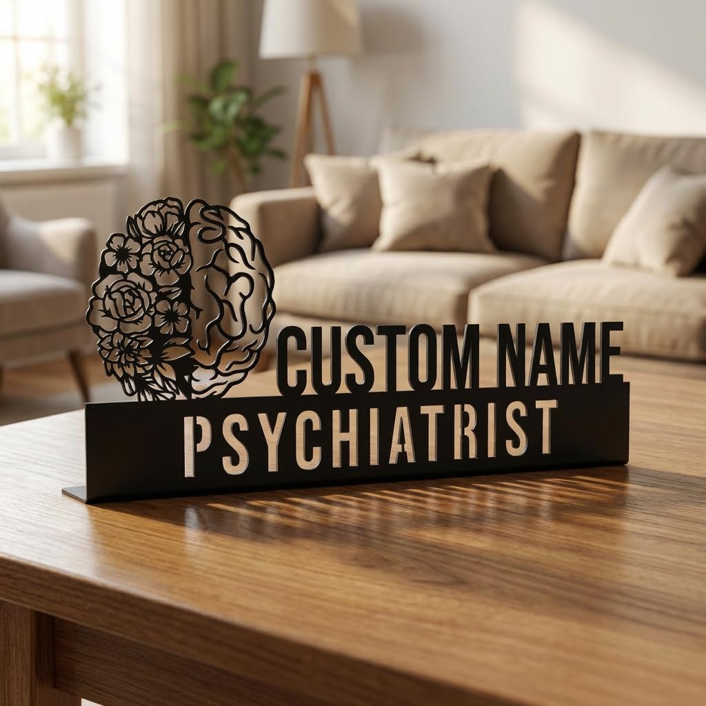 Artsycollection® Personalized Desk Metal Name Plate for Psychiatrist | Custom Name Office Table Sign | Premium Metallic Finish Nameplate for Clinic Desk | Professional Doctor Gift-image-35