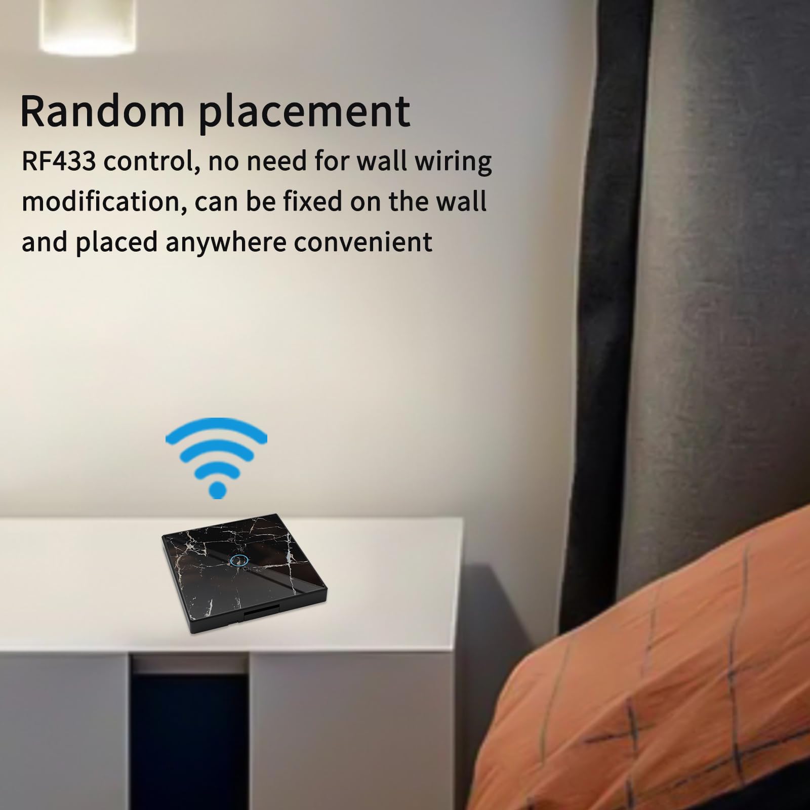 Funkschalter Set, RF433 Lichtschalter Funk, Long Distance RF Wireless Remote Control Range, Touch Lichtschalter Licht, Wandlichtsschalter, Funk Schalter (Black-3x1key 1receiver)